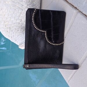 🔥🔥Brighton vintage leather & croc studded heart wristlet clutch